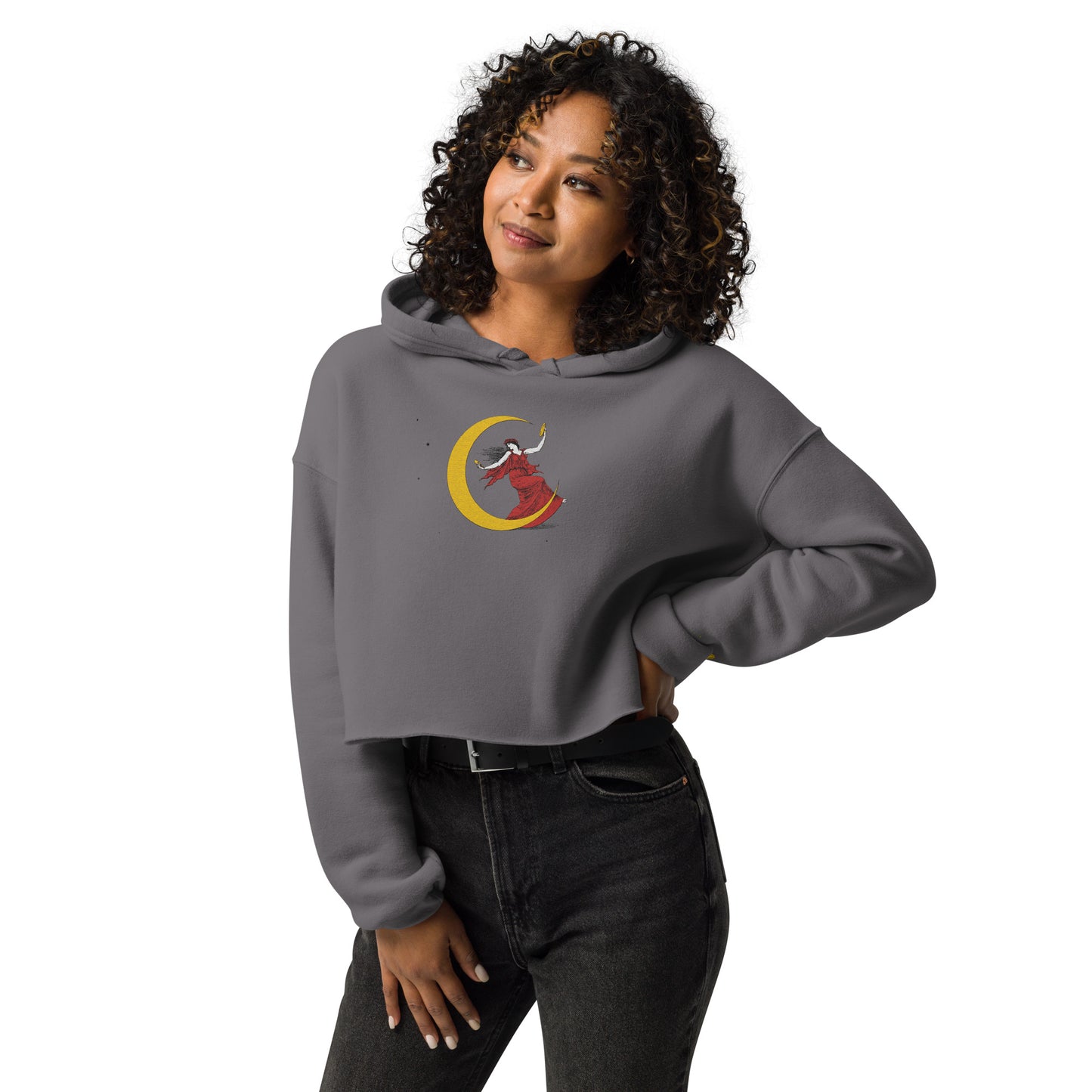 Moonlight Embroidered Crop Hoodie